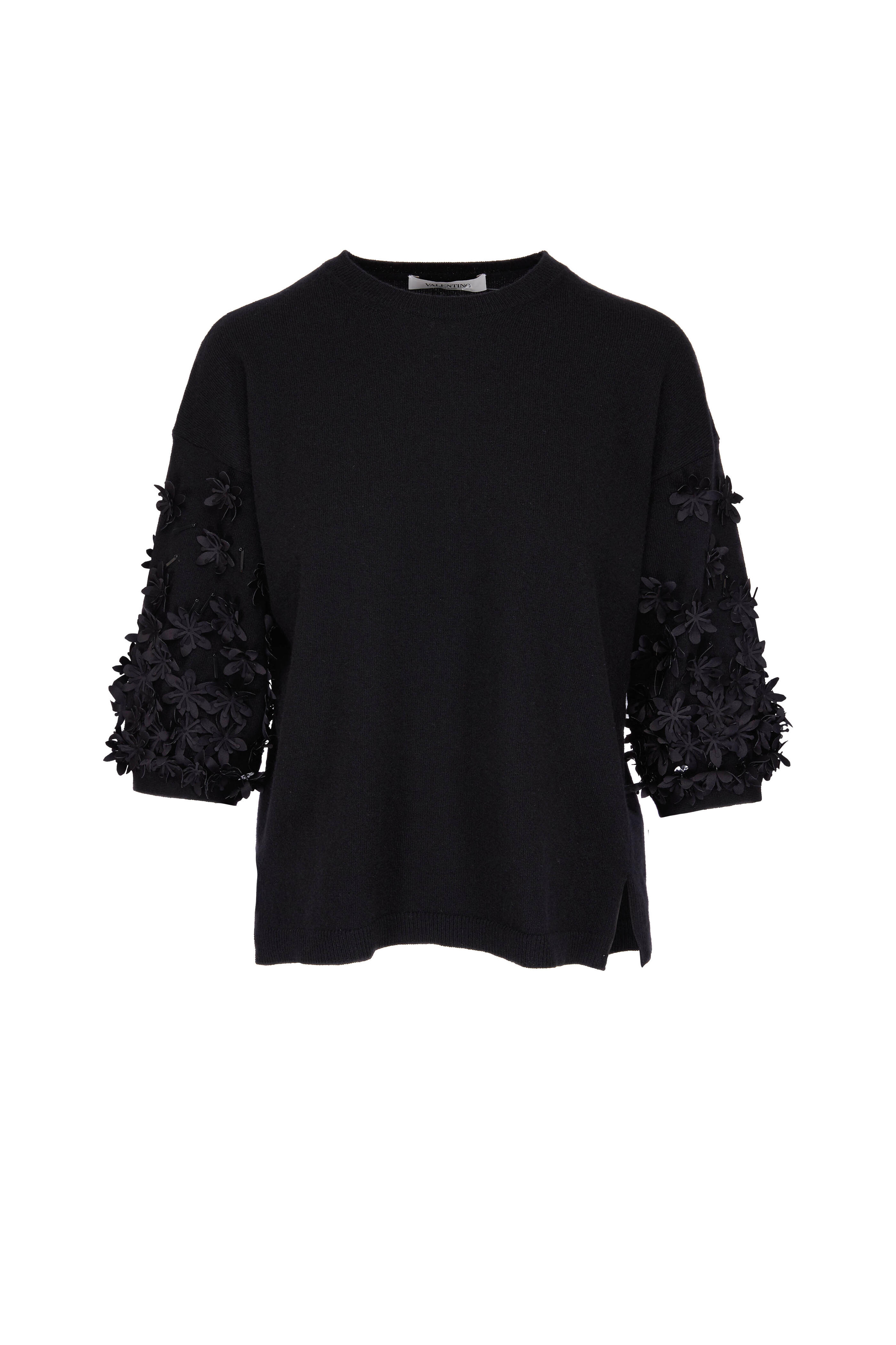 Valentino - Black Beaded Floral Applique Sweater