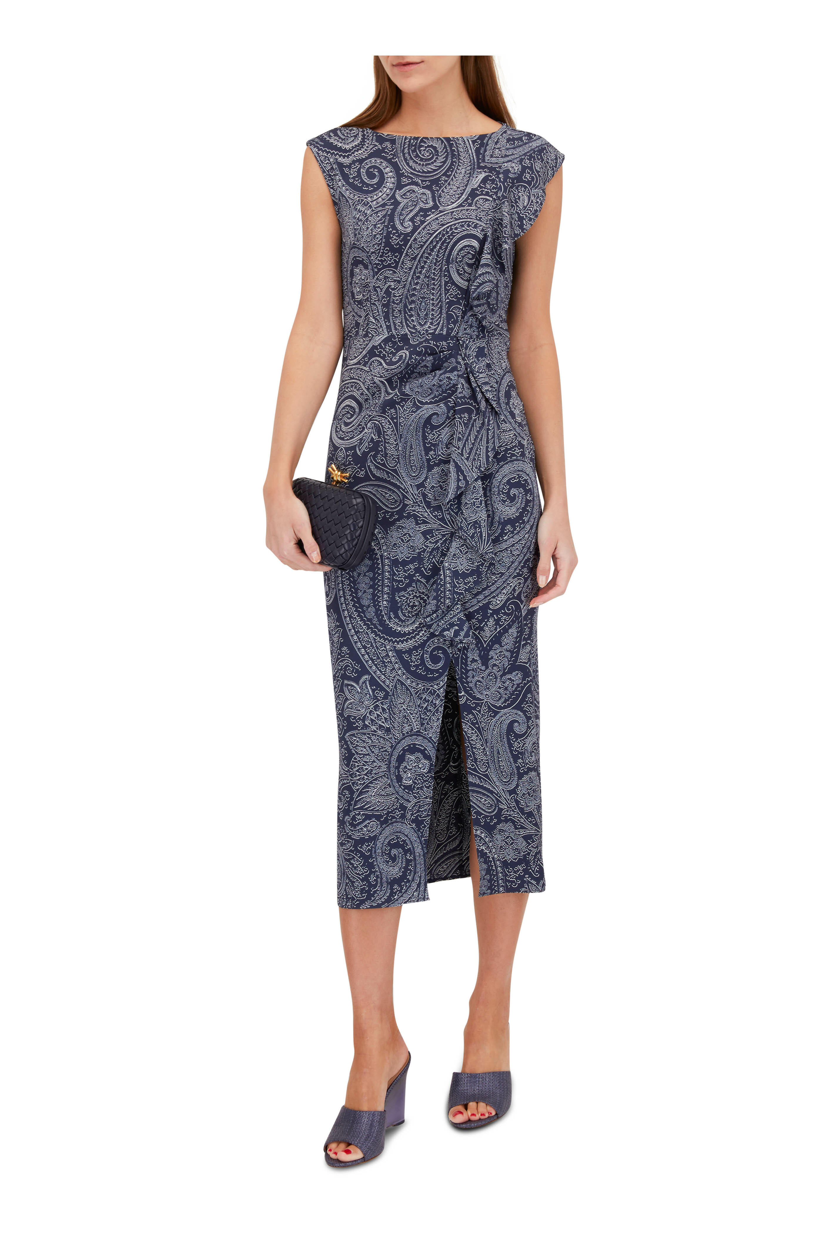 Etro - Navy Blue Floral Paisley Midi Dress | Mitchell Stores