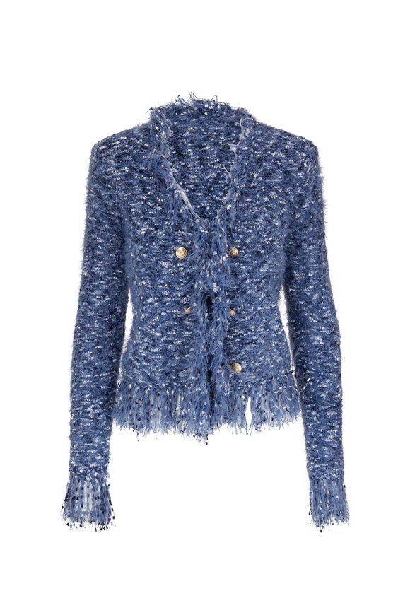 L'Agence - Azure Multicolor Blue Fringe Cardigan Blazer