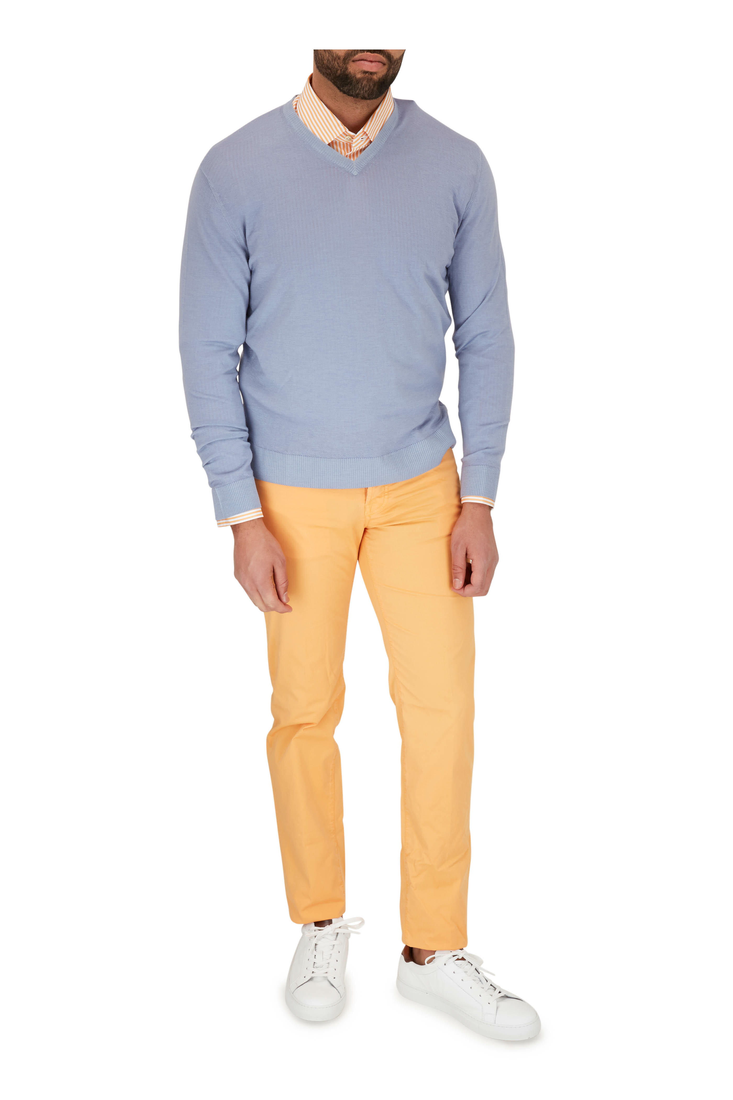 Tシャツ・カットソー Kiton SS23 Camicia righe (D55440K0985B01 00C) Kiton - Orange & White Striped Dress Shirt | Mitchell Stores