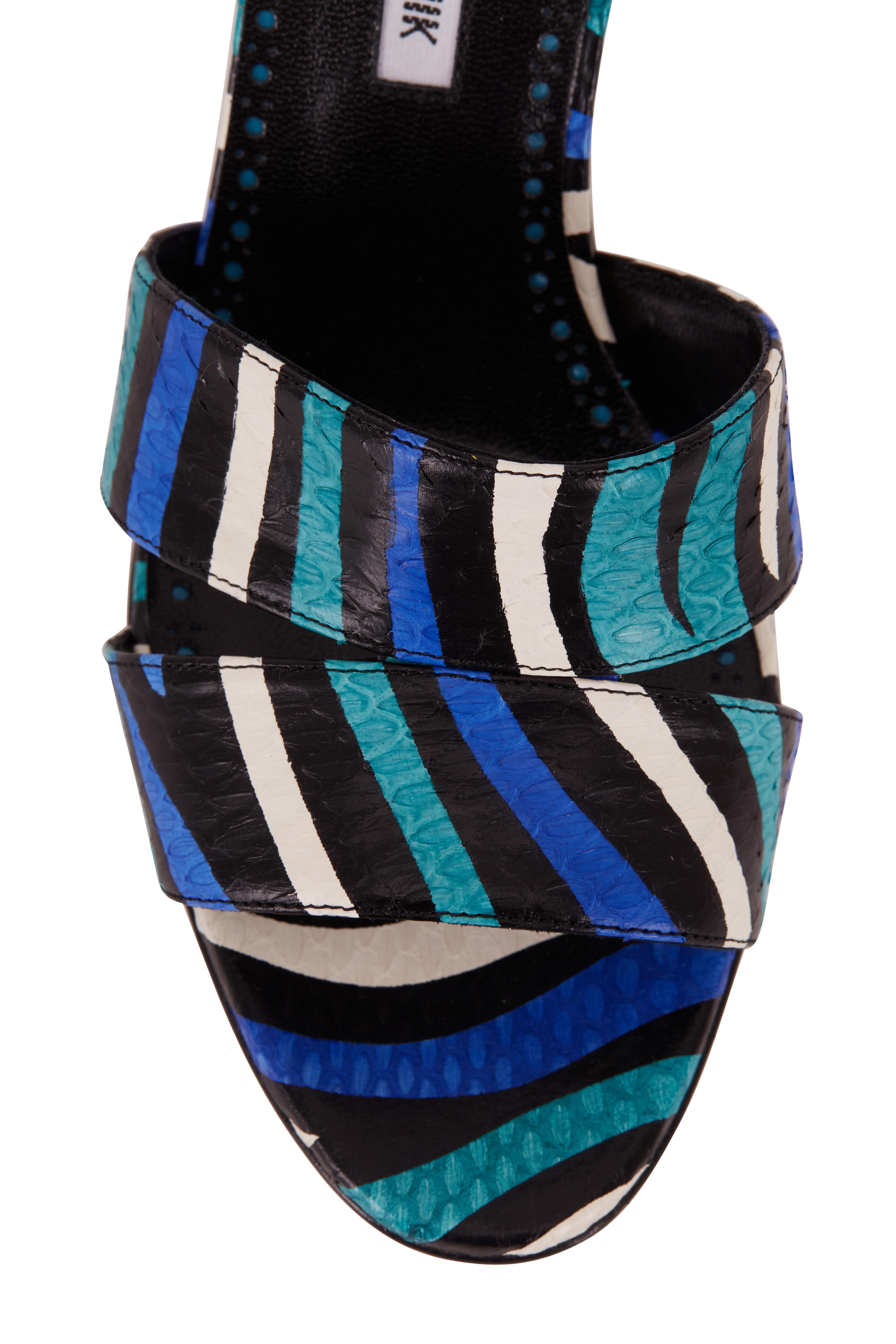 Manolo Blahnik - Iacopo Blue,Teal & Black Snakeskin Mule, 70mm