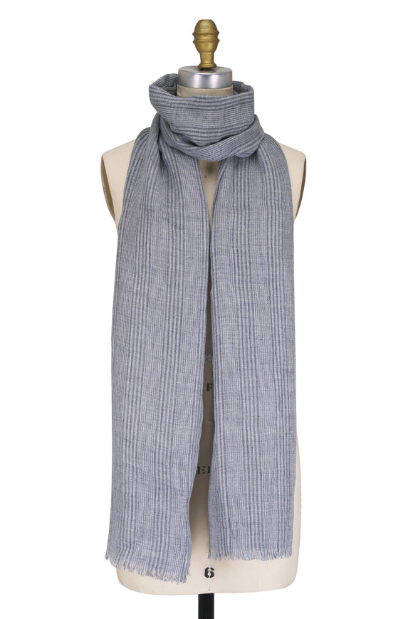 Brunello Cucinelli Gray Stripe Lurex Scarf - view 1