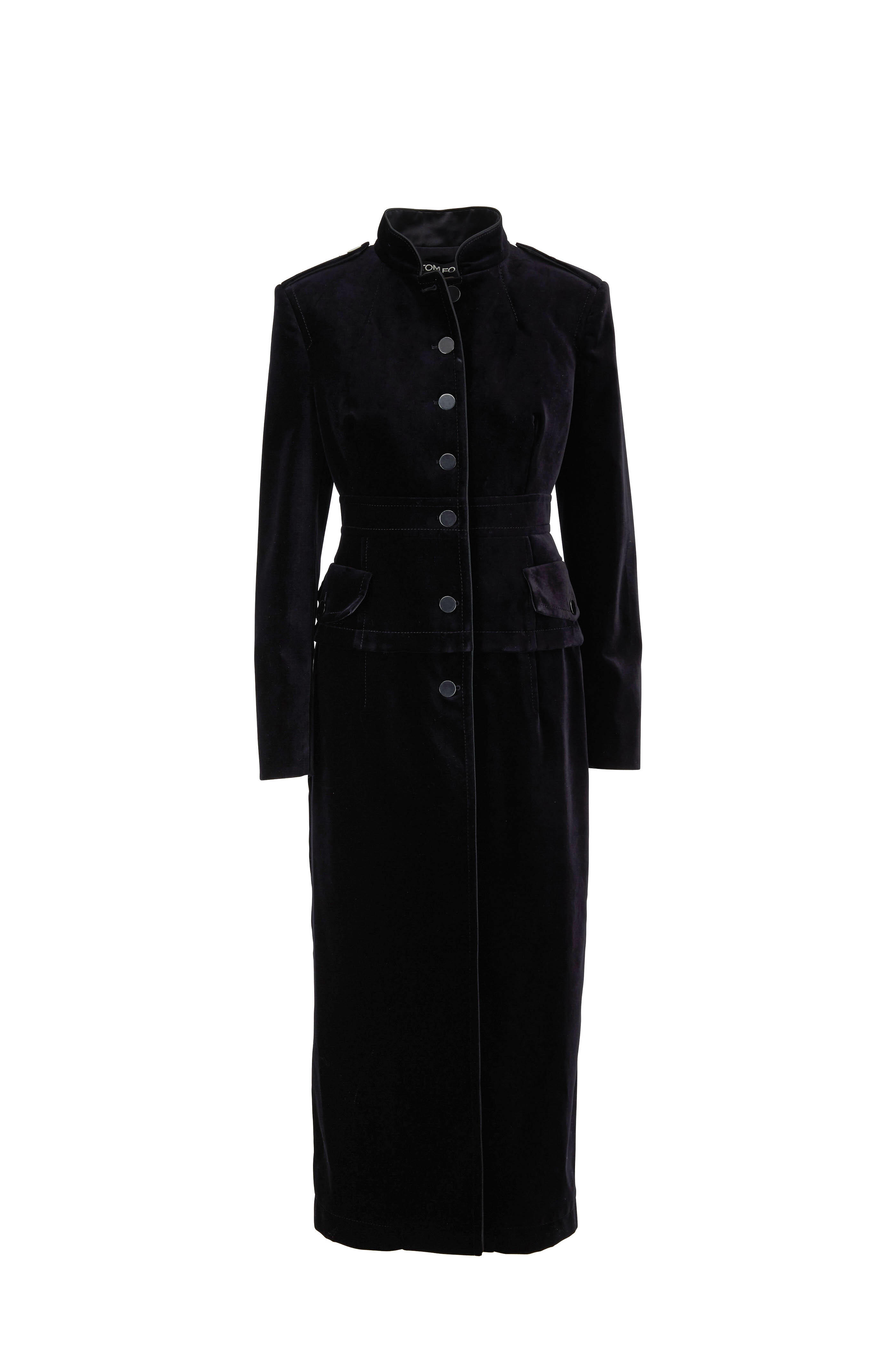 Tom Ford - Black Velvet Long Button Front Coat