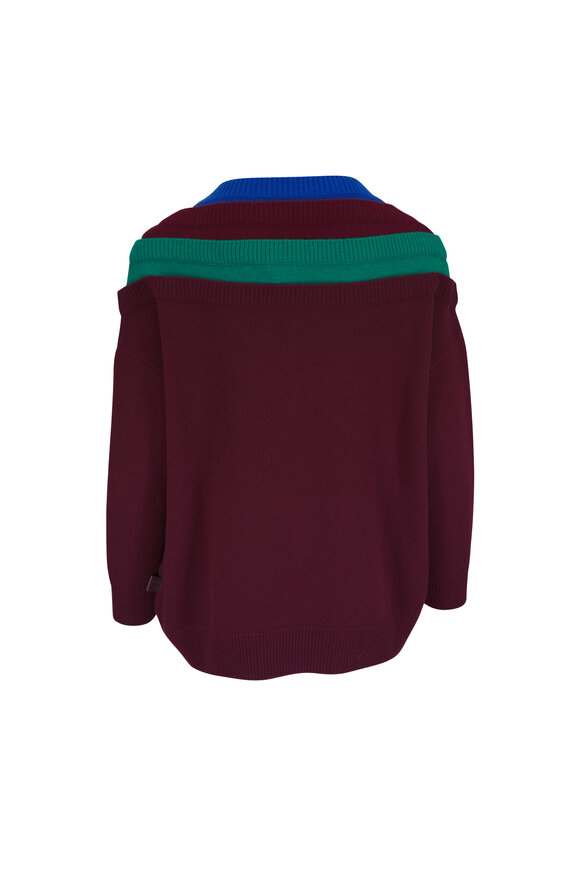 Loewe Burgundy, Blue & Green Layered V-Neck Sweater - view 4