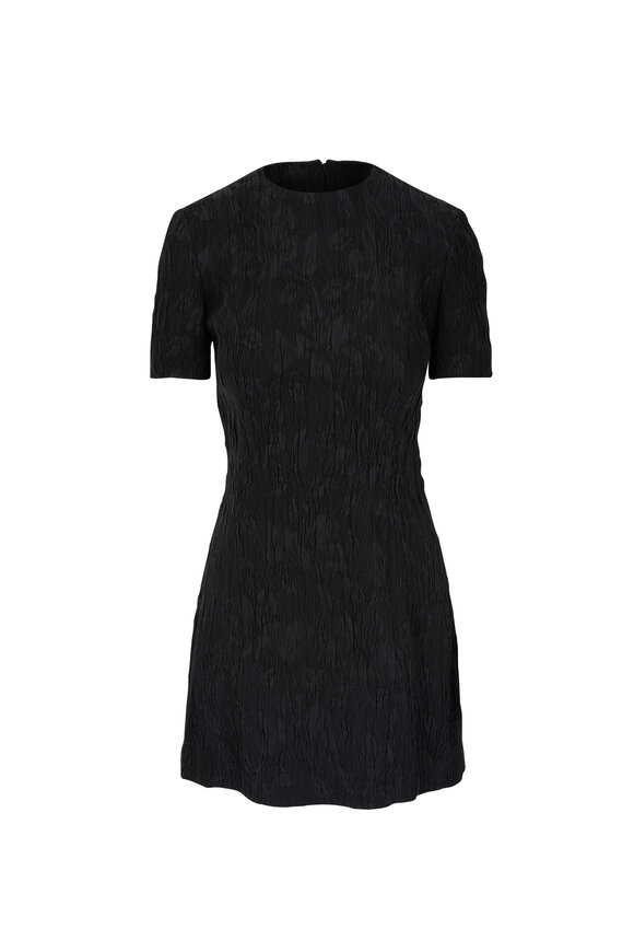 Saint Laurent Black Textured Short Sleeve Mini Dress 