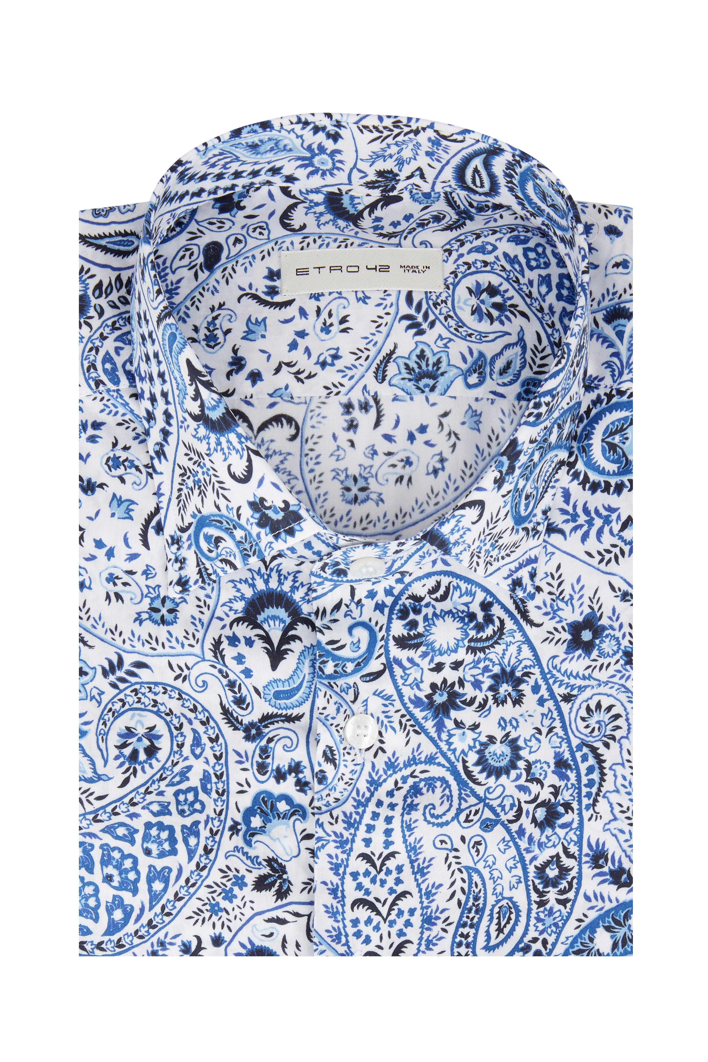 Etro men's shirt in cotton with paisley pattern Blue