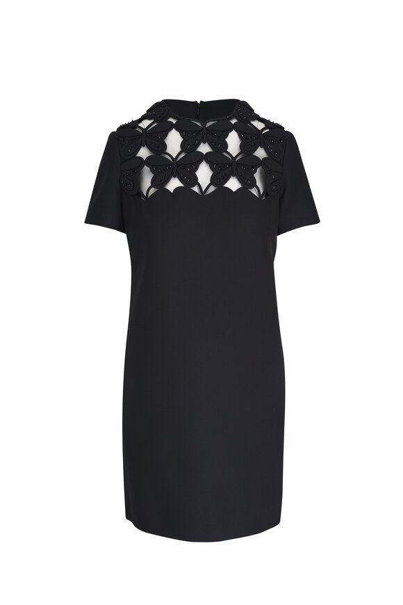 Valentino Black Butterfly Cutout Wool Mini Dress