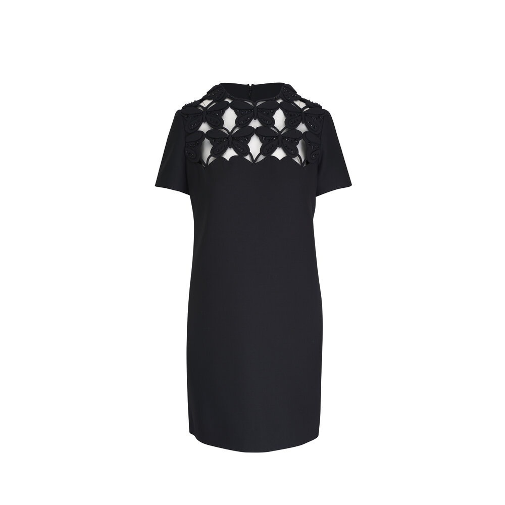 Valentino★素敵！Black/Sheer Tulle Short Sleeve A-Line Dress NWT Valentino Black/Sheer Tulle Short Sleeve A-Line Dress