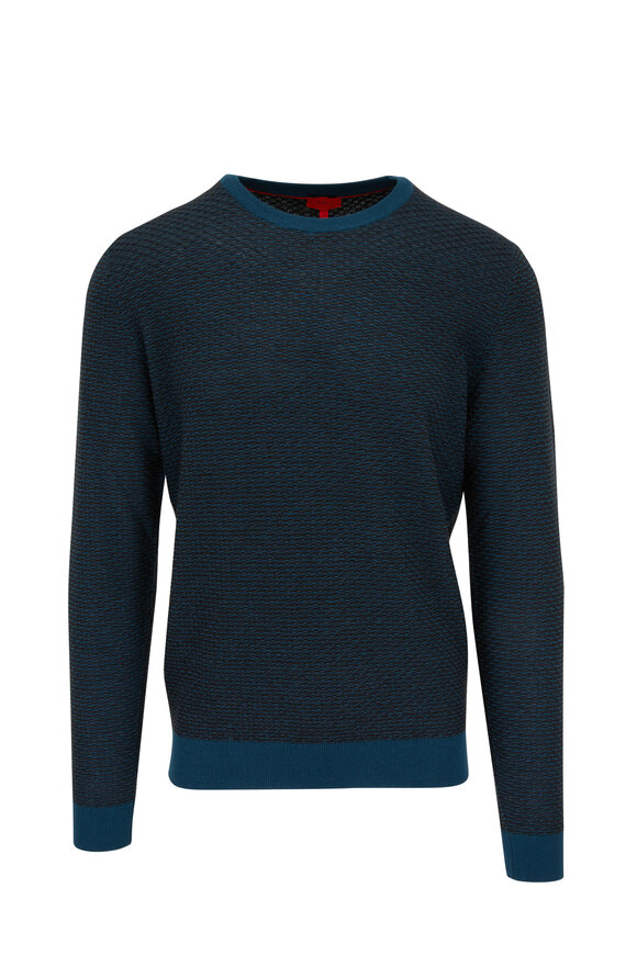 Isaia - Teal & Blue Jacquard Crewneck Sweater