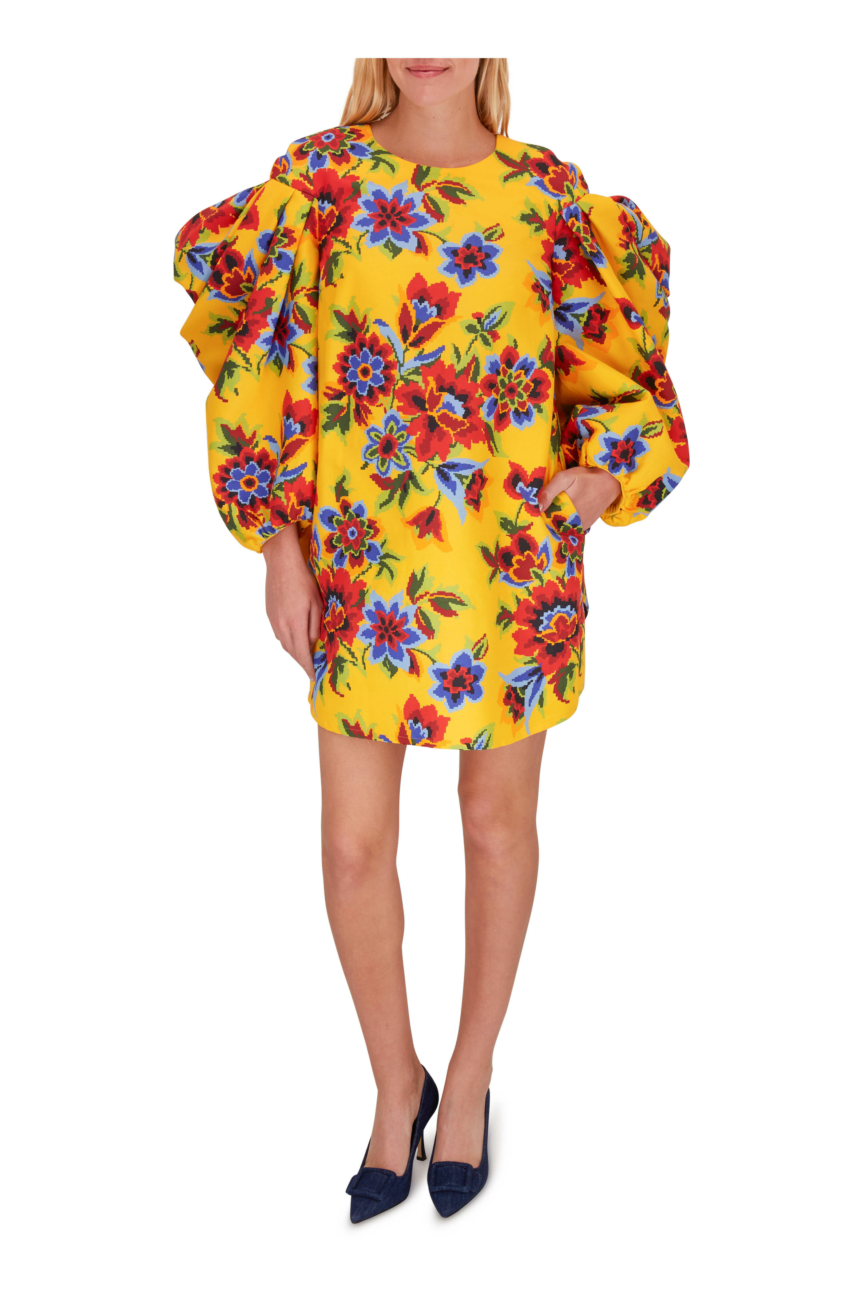 Carolina Herrera - Goldenrod Floral Dramatic Sleeve Mini Dress