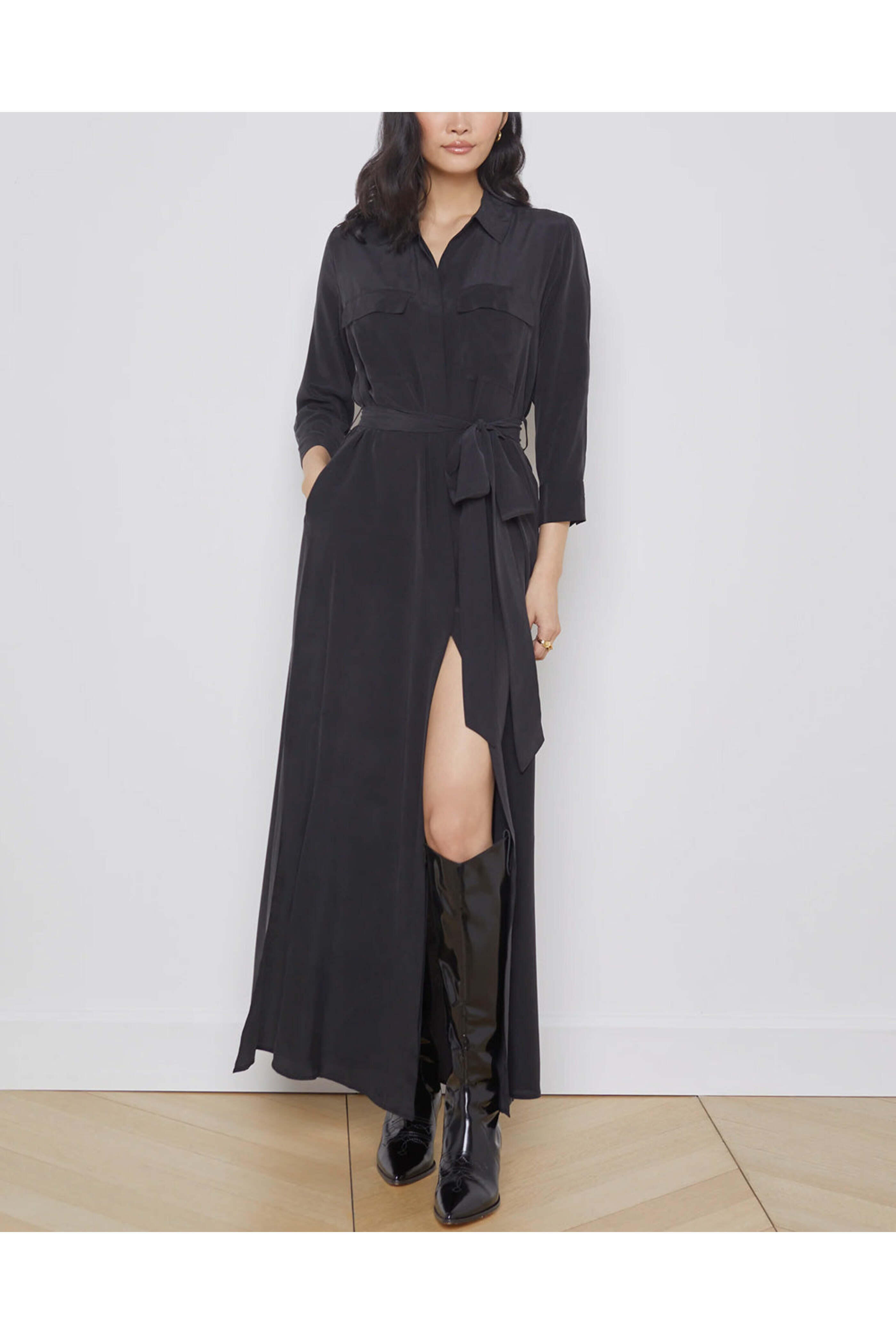L'Agence - Black Long Cameron Shirt Dress