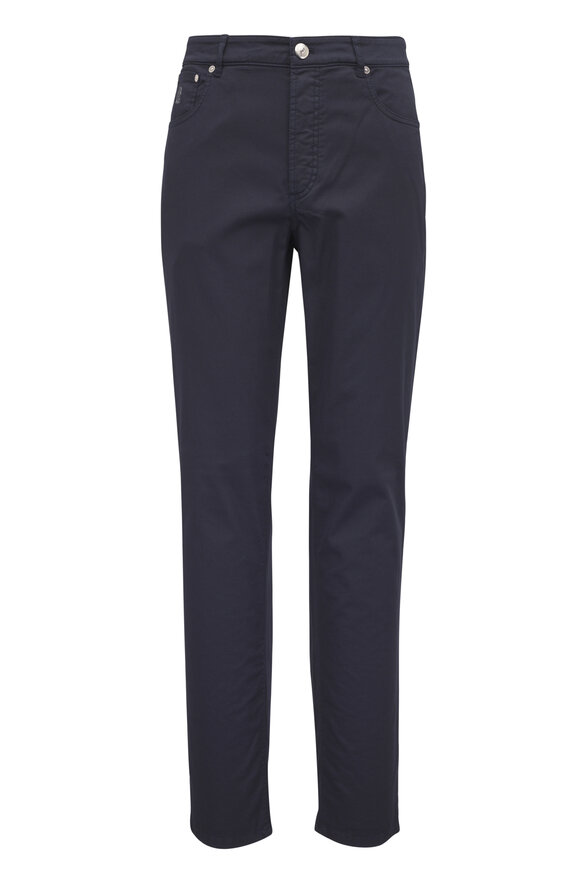 Brunello Cucinelli Navy Stretch Cotton Five Pocket Pant