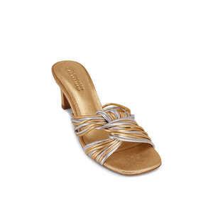 Mercedes Castillo - Nicole Gold & Silver Leather Sandal, 65mm