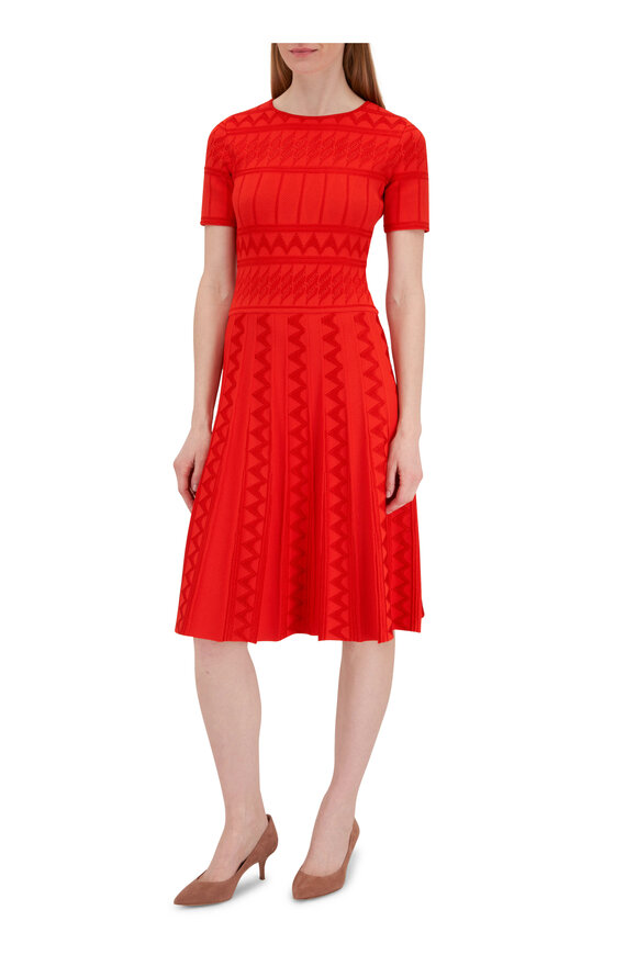 Carolina Herrera - Paprika Textured Knit Pleated Midi Dress 