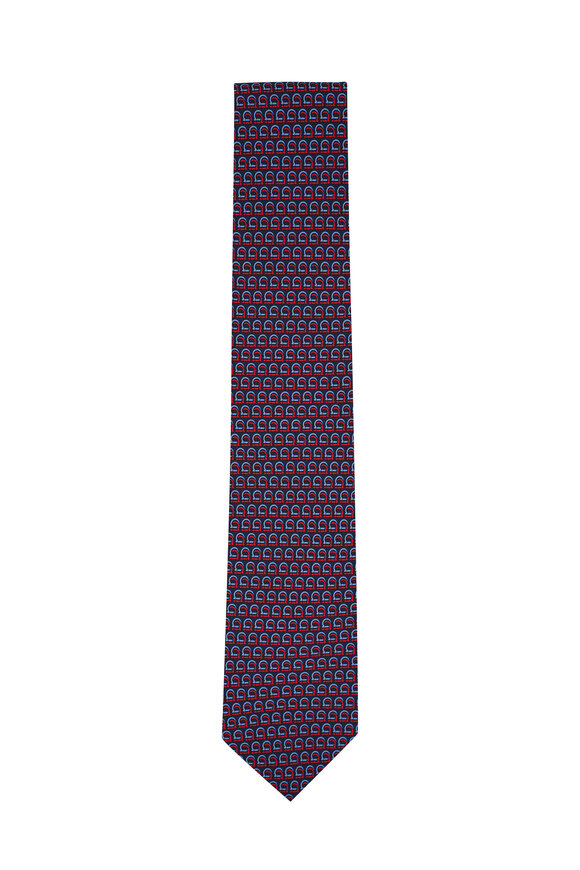 Ferragamo - Red & Purple Logo Print Silk Necktie 