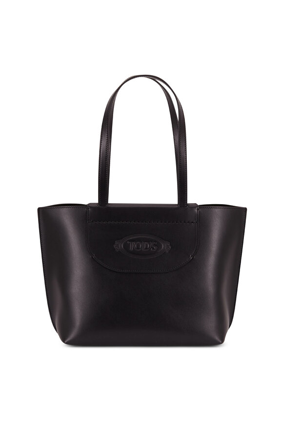 Tod's - Black Leather Logo Stamp Medium Shopping Tote