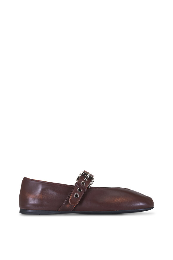 Miu Miu Brown Leather Buckle Ballerine Flat - view 2