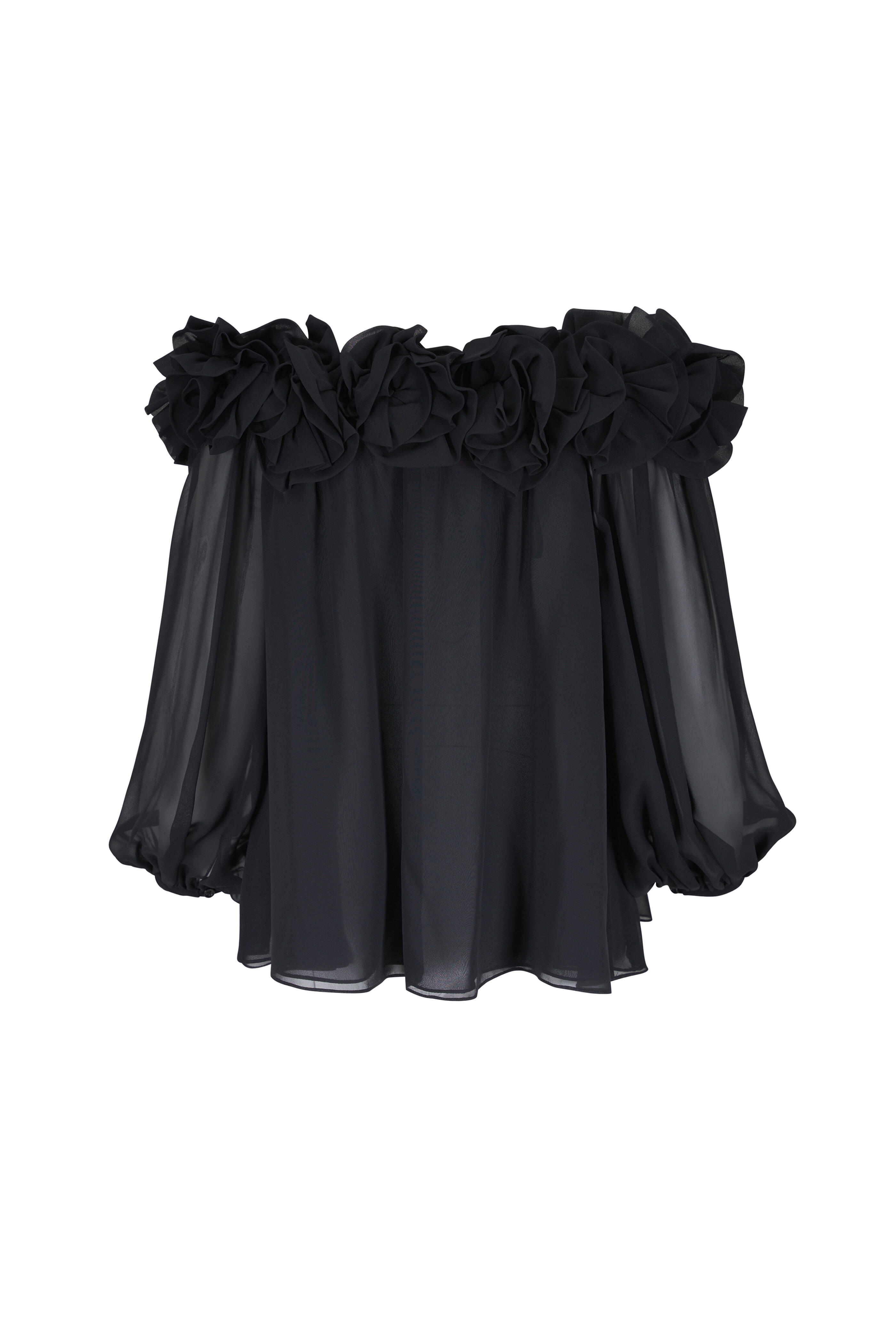 Carolina Herrera - Black Flower Silk Off-The-Shoulder Top - view 5