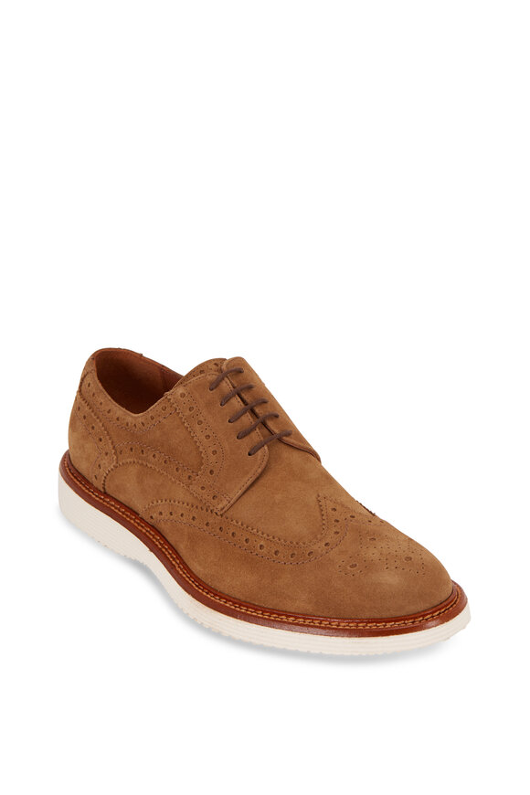 Trask - Rogan Camel Suede Wingtip Buck Shoe | Mitchell Stores display picture 3