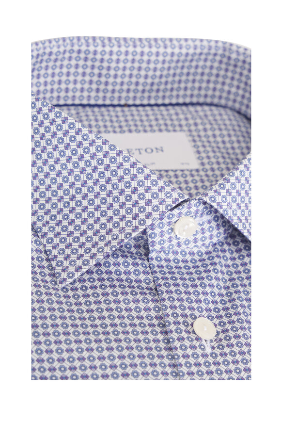 Eton Purple Geometric Print Cotton Dress Shirt - view 2