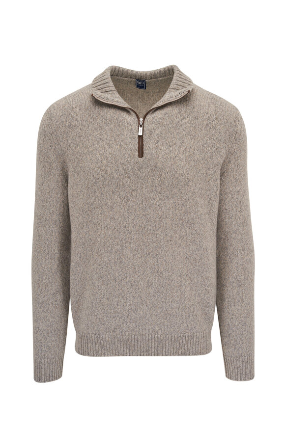 Fedeli - Light Gray Cashmere Quarter Zip Sweater 