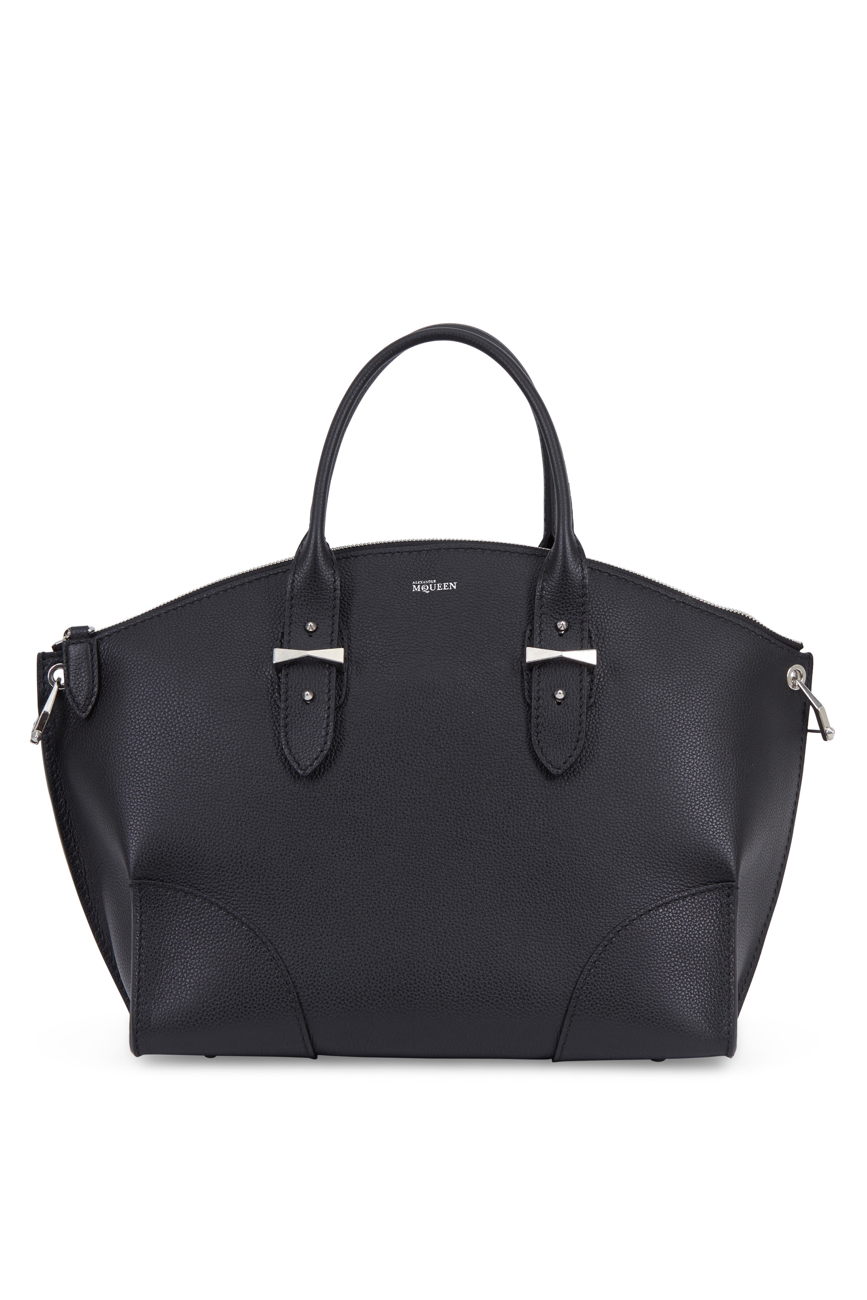 McQueen - Legend Black Leather Large Dome Satchel Bag