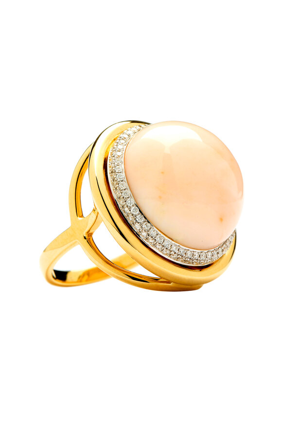 Syna - Mogul Yellow Gold Angel Skin Coral Diamond Ring