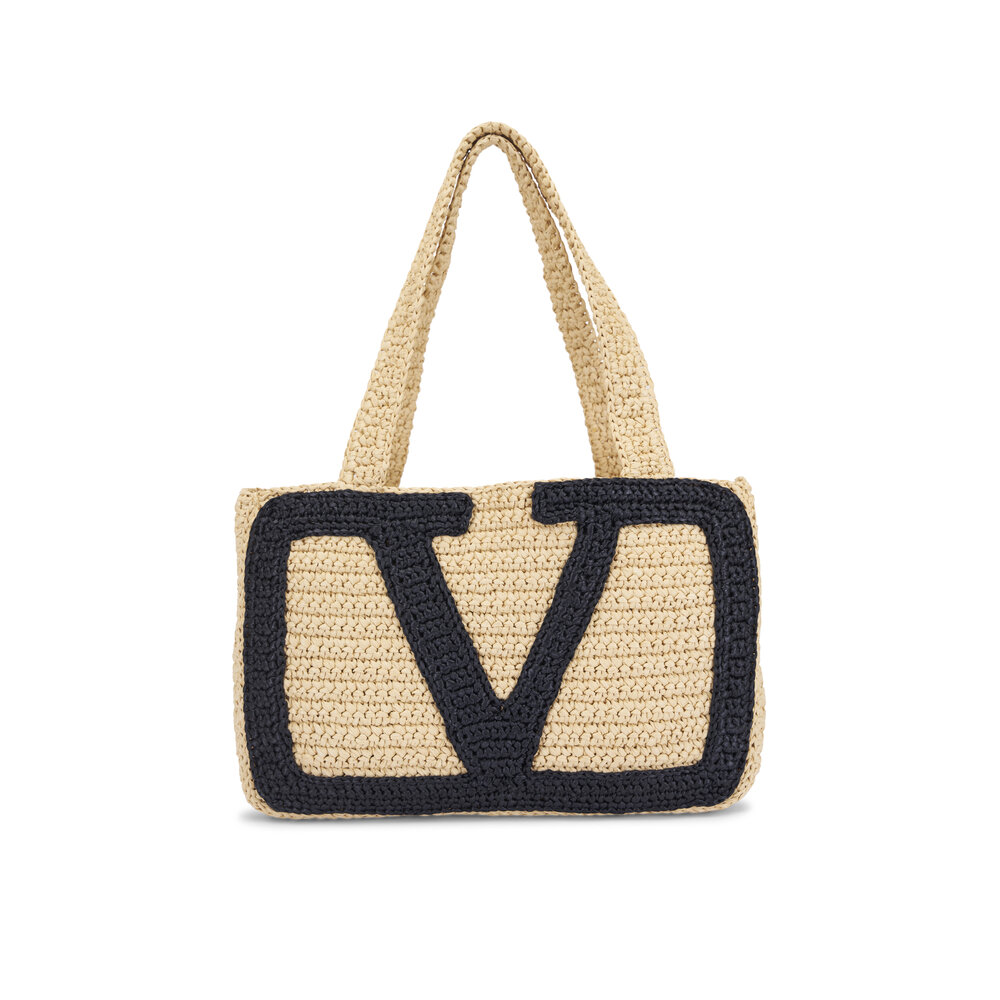 トートバッグ Valentino Garavani Two-Tone Raffia Medium Shopping Bag Valentino Garavani Medium Shopping Bag in Synthetic Raffia
