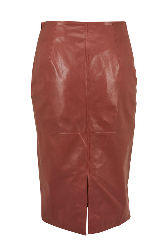 Brunello Cucinelli - Orange Lambskin Leather Pencil Skirt