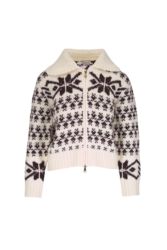Moncler Nordic Ivory & Brown Paillette Full Zip Cardigan - view 1