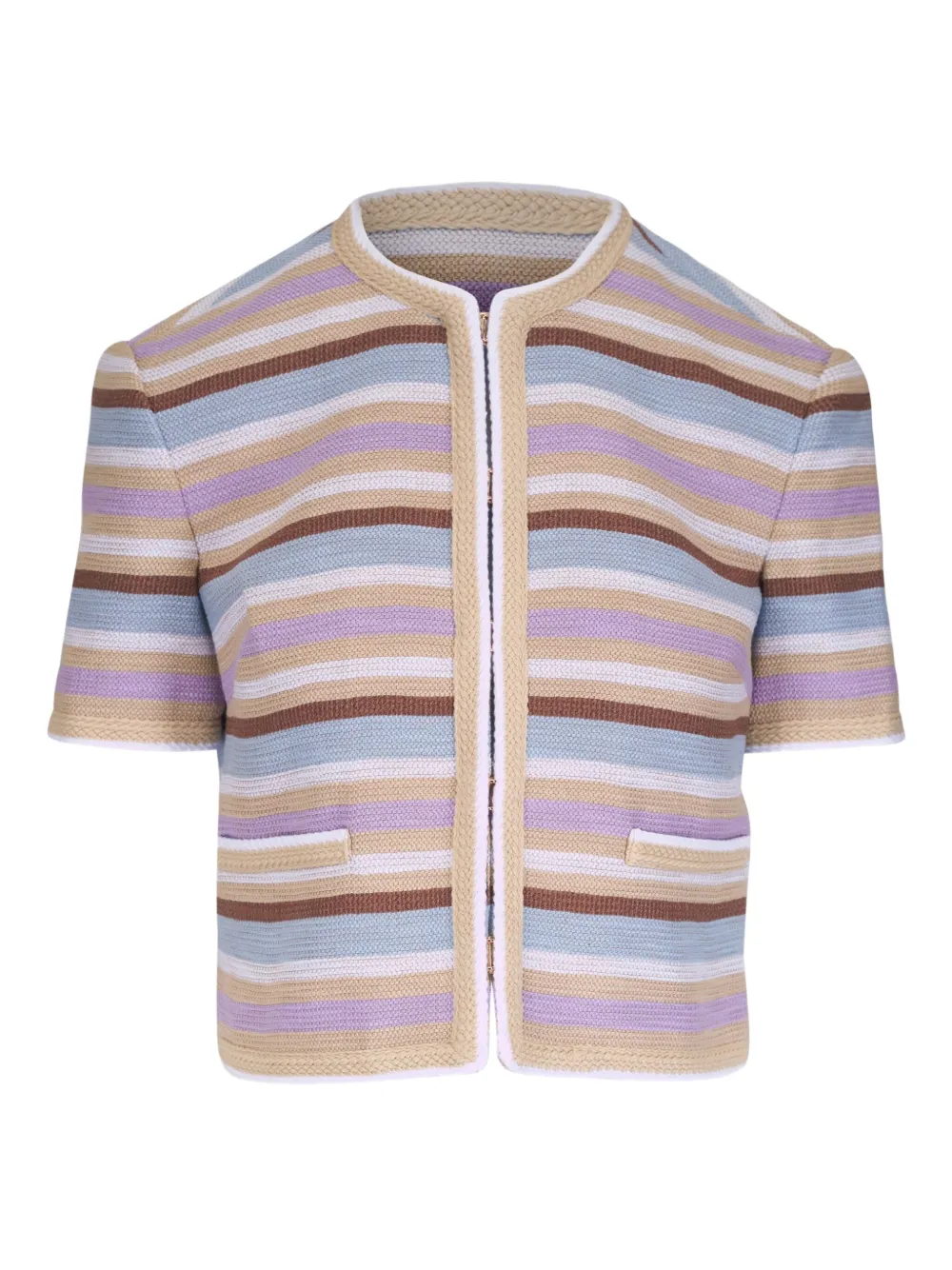 Veronica Beard - Wyatt Khaki Multicolor Striped Short Sleeve Jacket