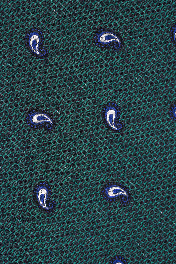 Zegna Green Paisley Textured Silk Necktie - view 2