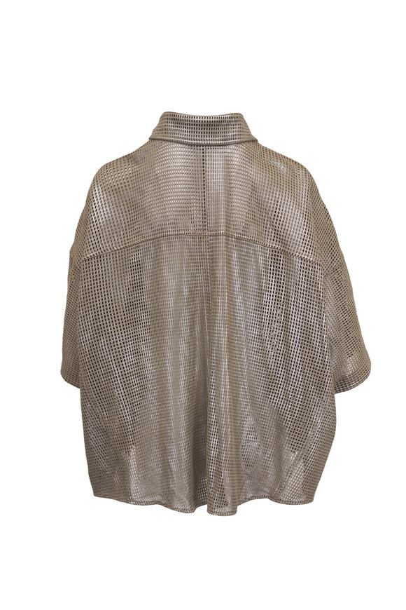 Brunello Cucinelli Safari Laminated & Perforated Leather Blouse - view 3