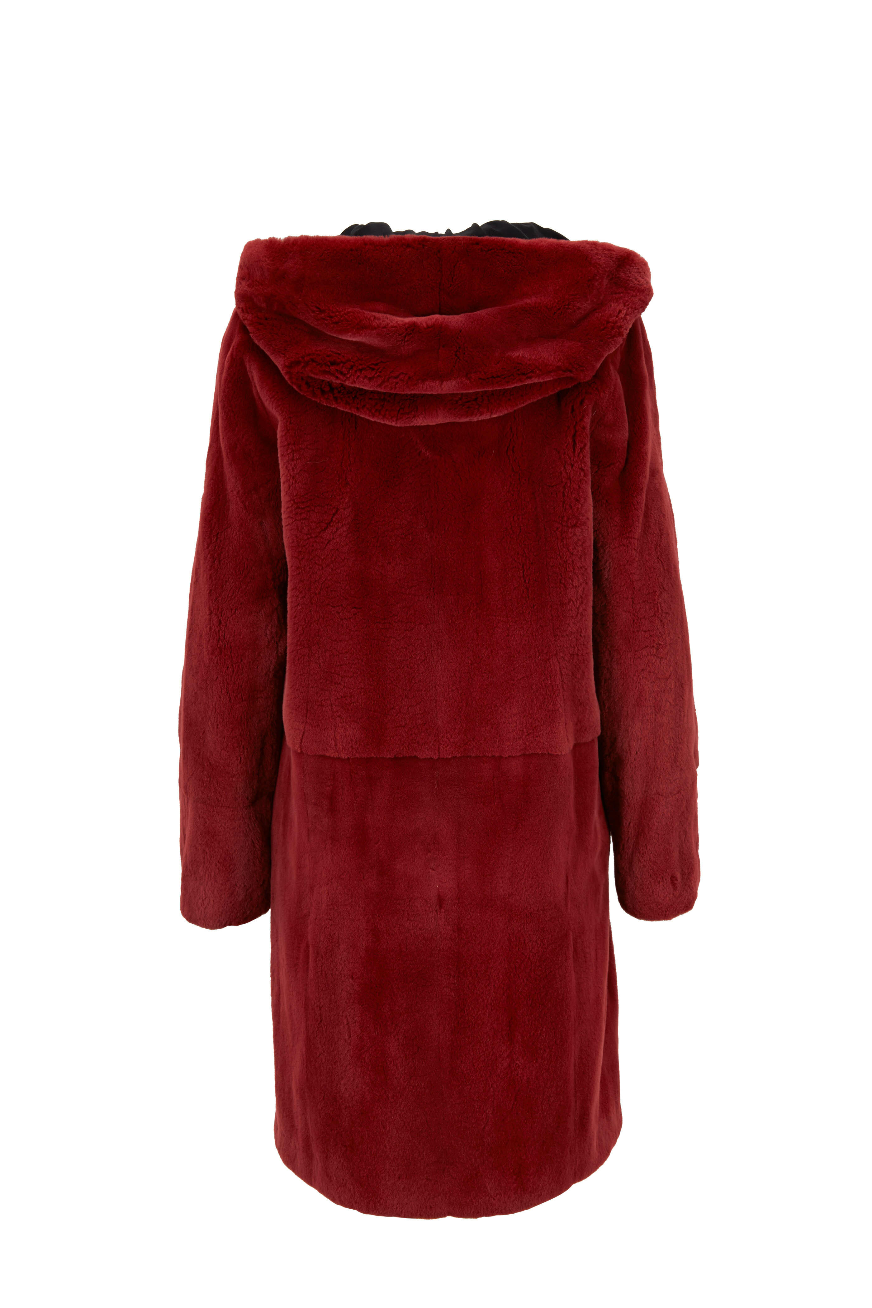 Oscar de la Renta Furs - Brick Plucked Mink Hooded Coat