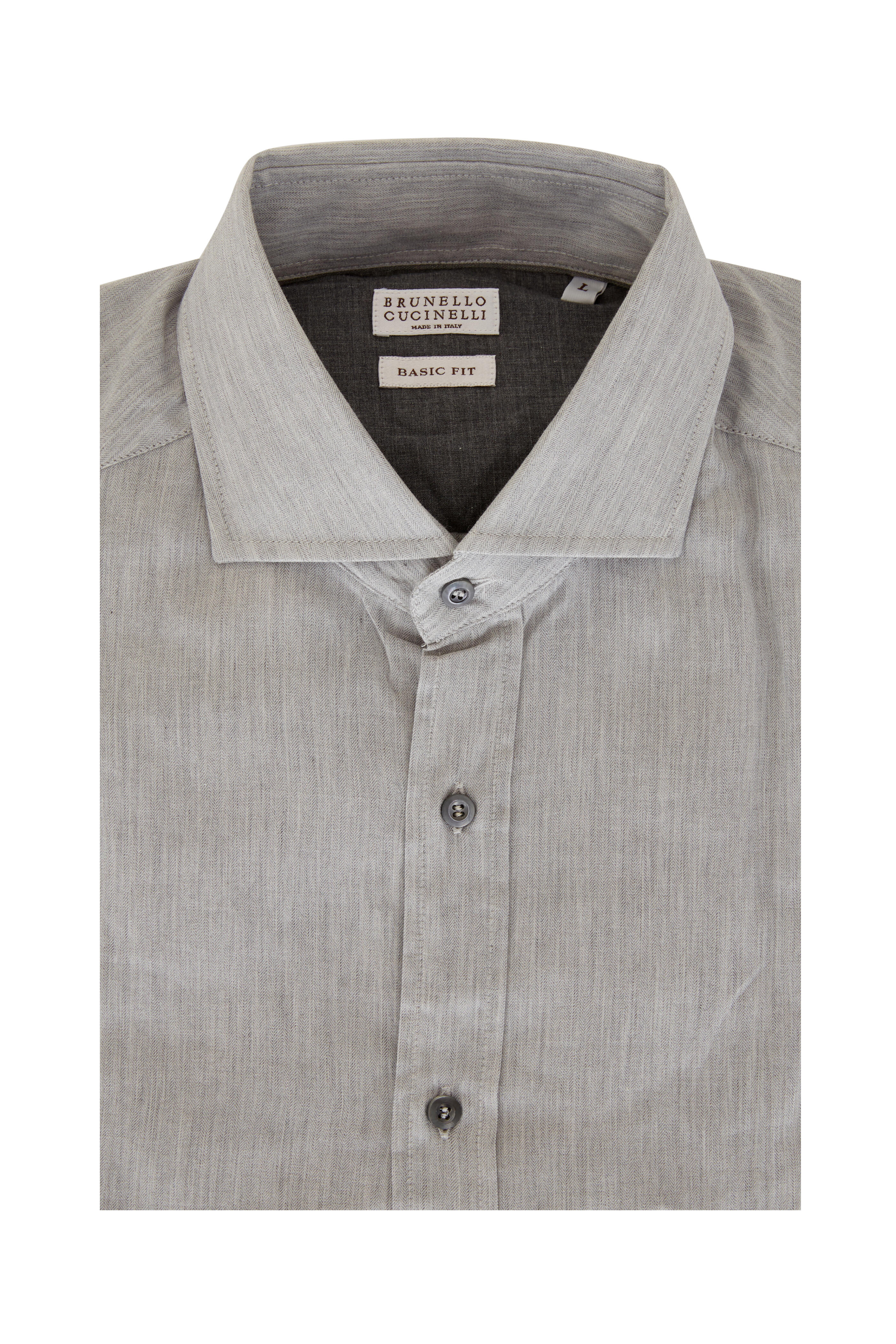 Brunello Cucinelli - Gray Tonal Chevron Basic Fit Sport Shirt