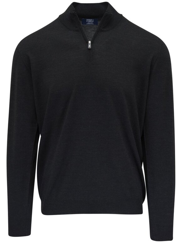 Fedeli - Charcoal Gray 140's Wool Quarter Zip Pullover