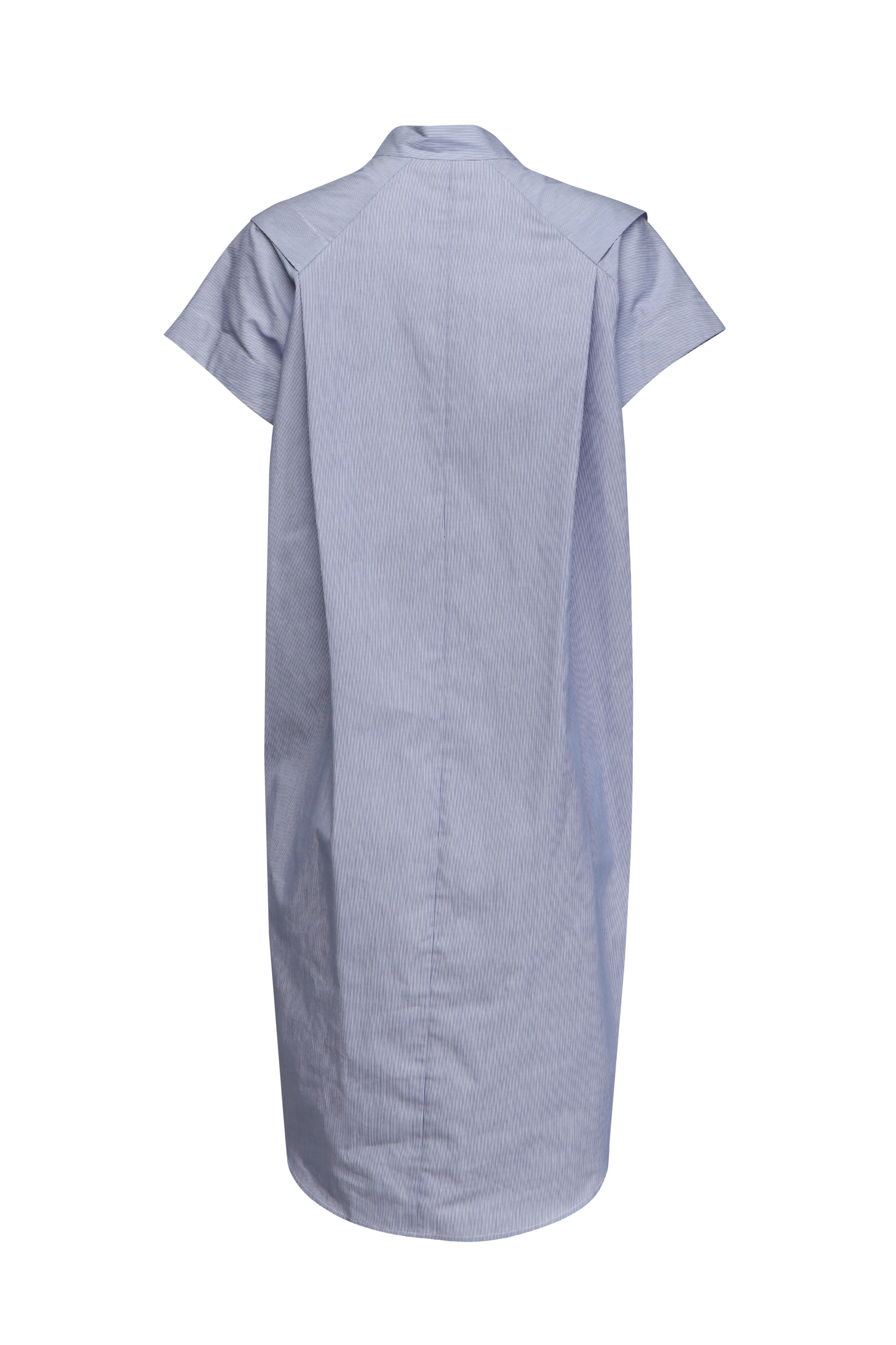 Zero + Maria Cornejo - Pleat Circle Blue & White Micro Stripe Dress