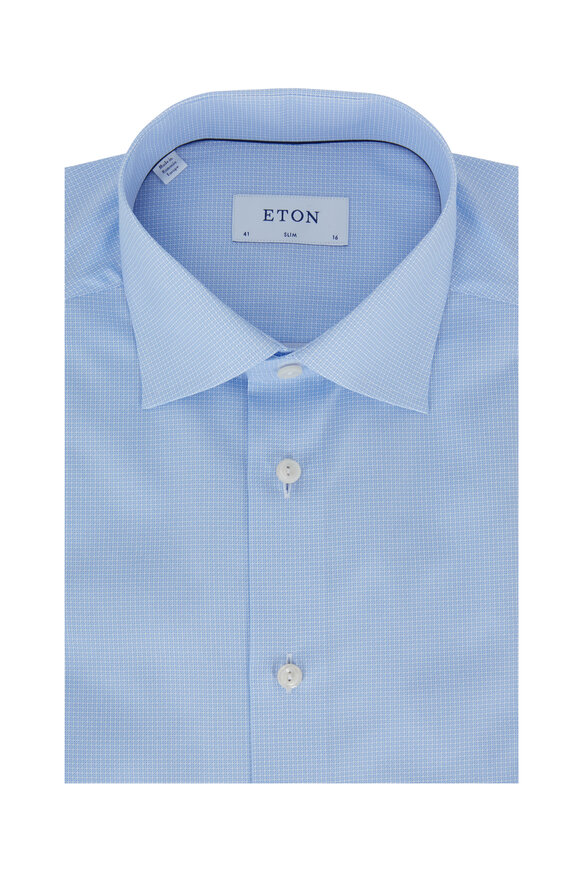 Eton - Blue Micro Print Slim Fit Dress Shirt