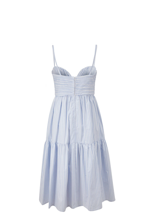Carolina Herrera - White Striped Stretch Cotton Spaghetti Strap Dress