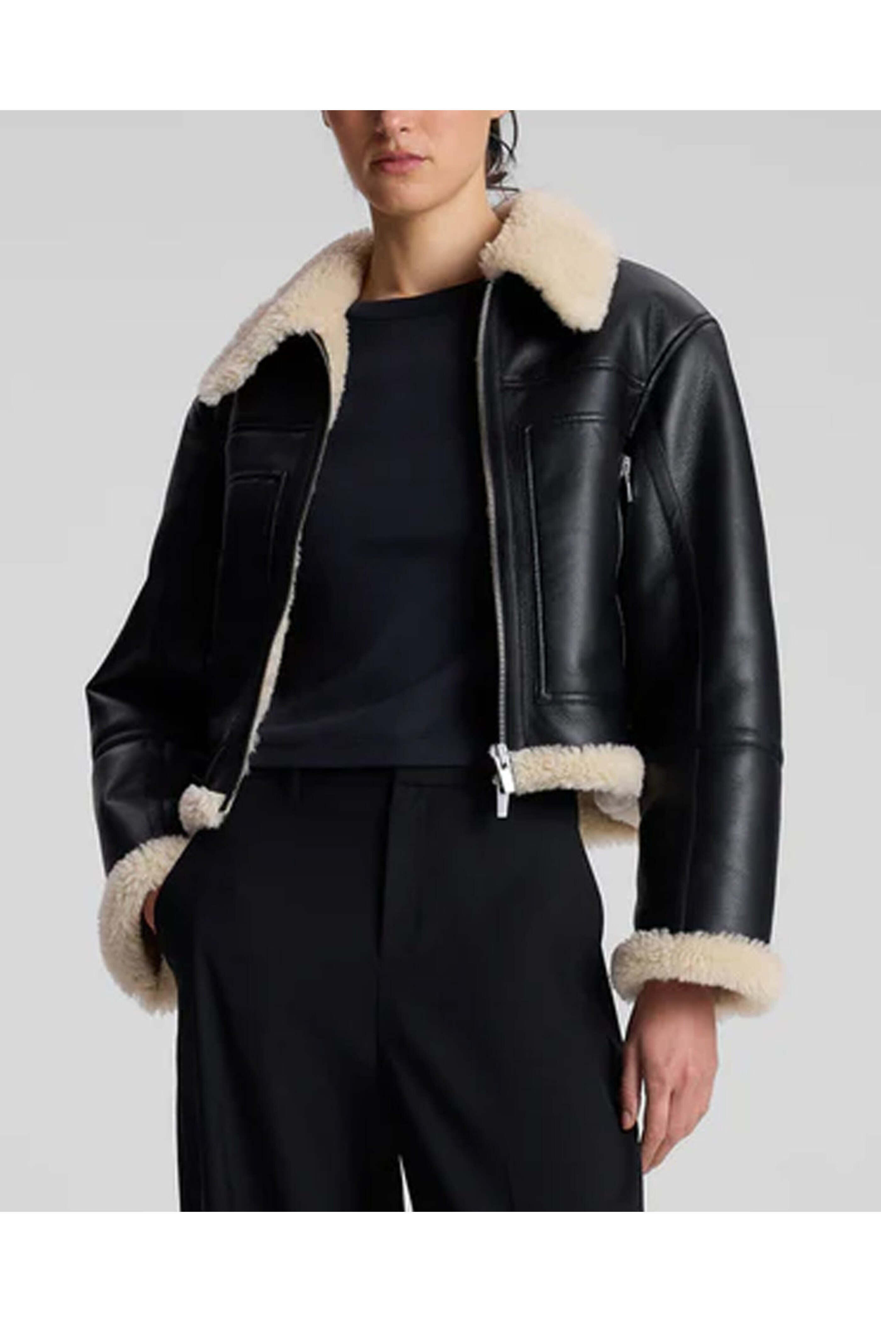 A.L.C. - Black and Champagne Avery Shearling Jacket