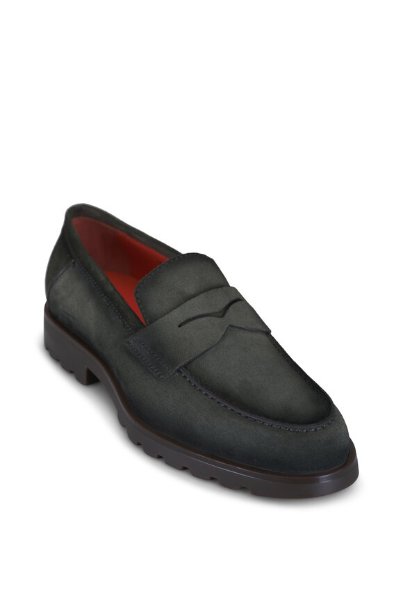 Santoni Rock Green Suede Loafer
