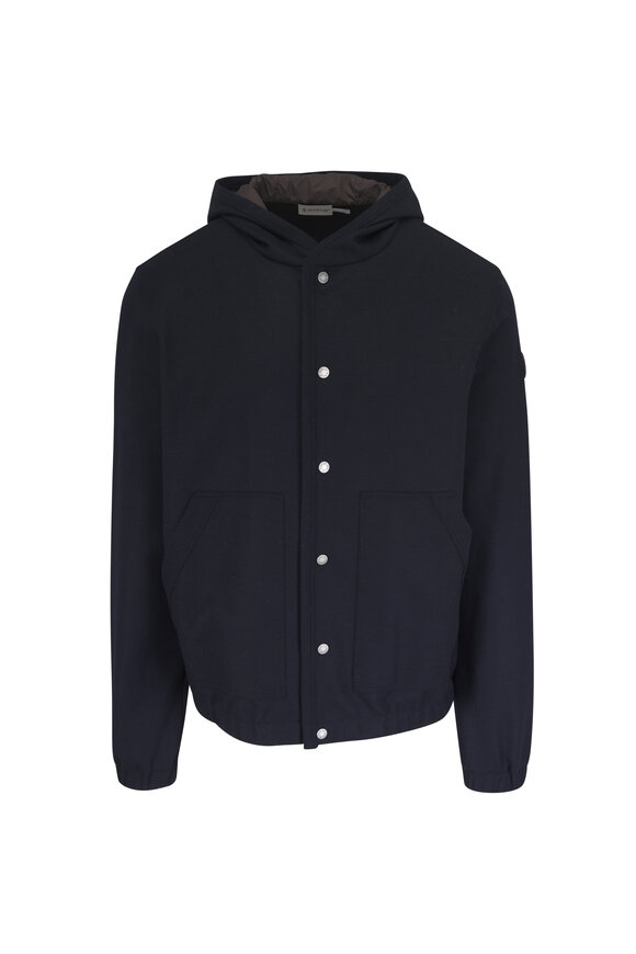 Moncler Navy Stretch Cotton & Wool Front Button Hoodie - view 1