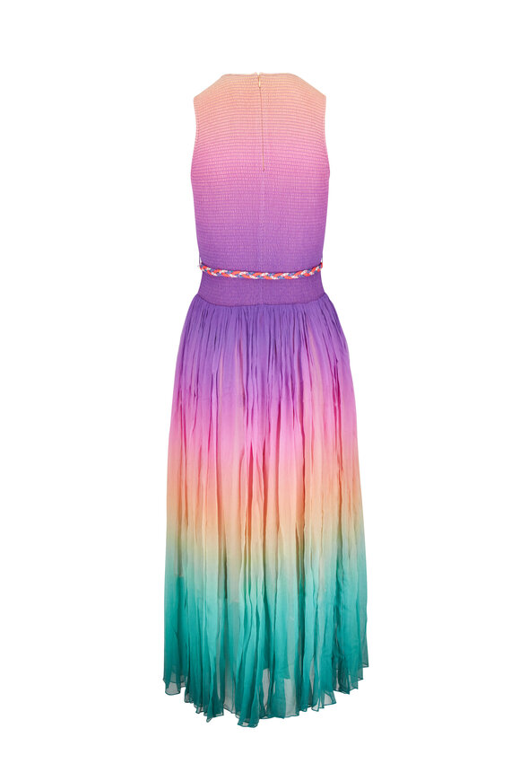 Zimmermann - Cira Shirred Green & Purple Ombre Midi Dress 