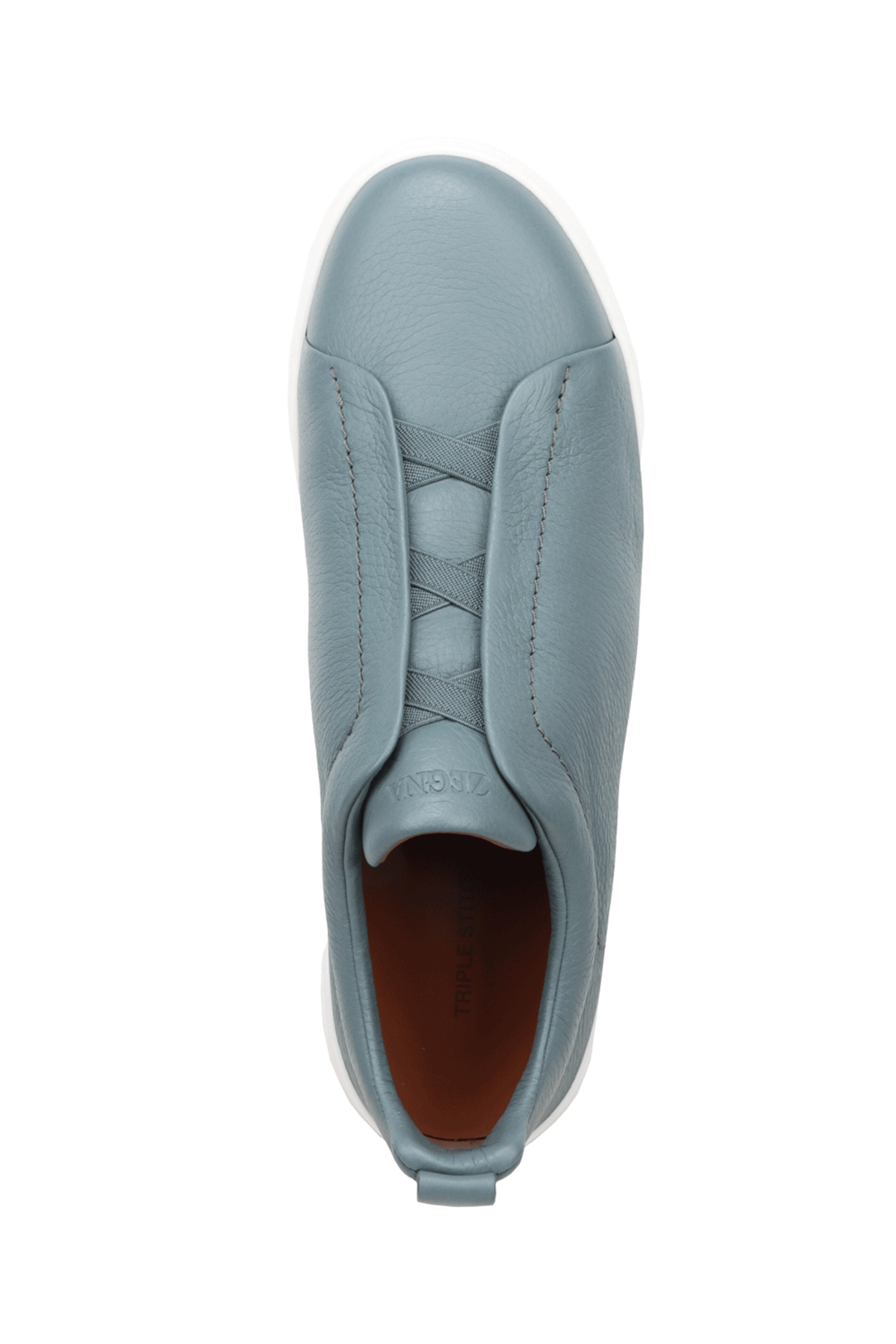 Zegna - Triple Stitch Gray Blue Deerskin Leather Sneaker