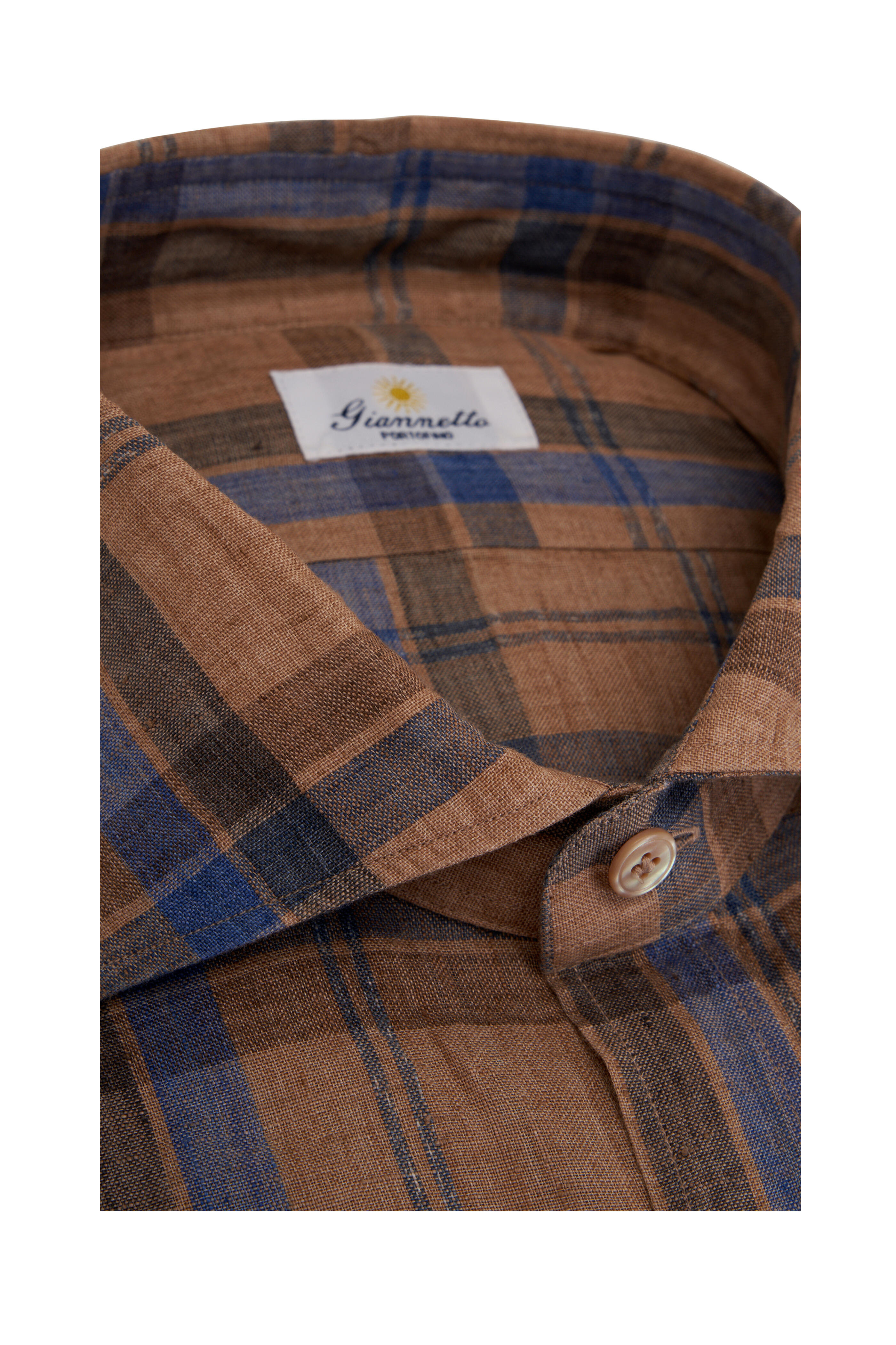 Giannetto - Charcoal Blue Check Cotton & Linen Sport Shirt