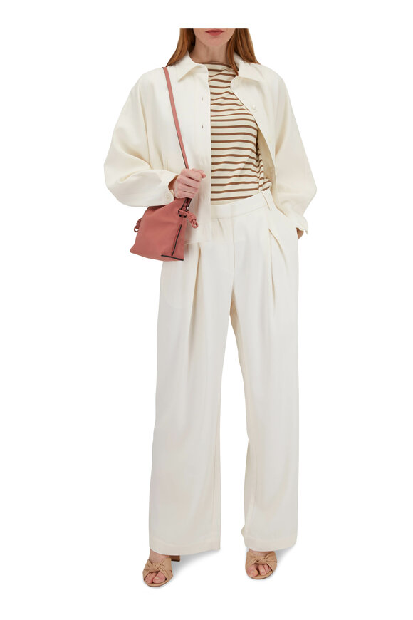 CO Collection - Ivory Pleated Wool Crepe Wide Leg Pant