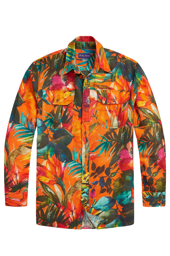 Ralph Lauren Purple Label - Orange Floral Print Linen Shirt