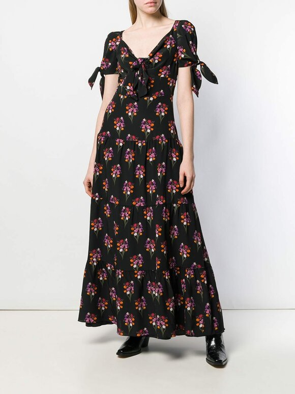 Borgo De Nor - Ophelia Black Silk Floral Printed Maxi Dress