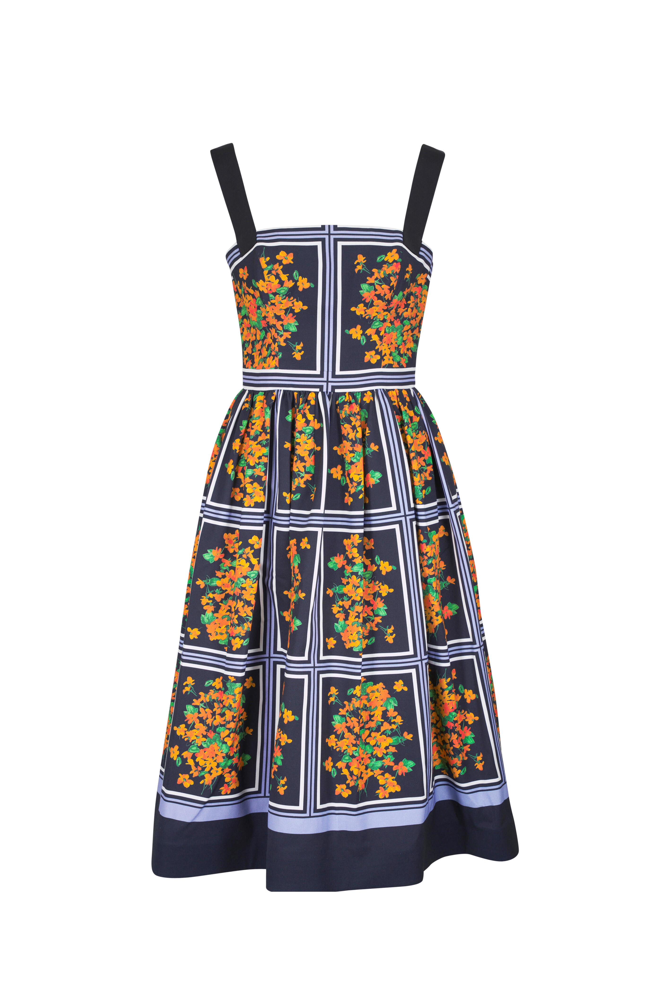 Carolina Herrera - Black Multi Floral Print Midi Dress