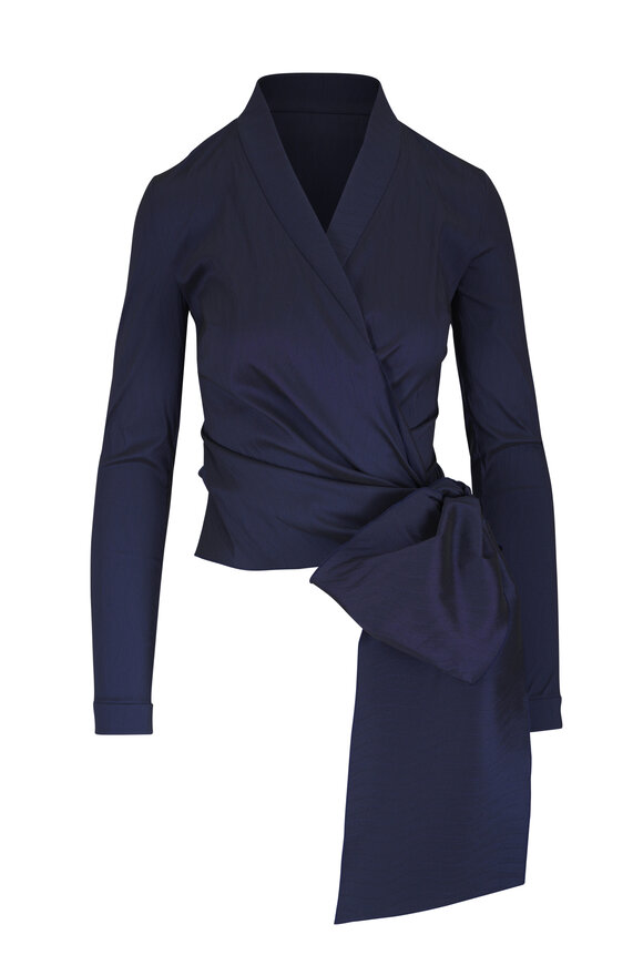 Talbot Runhof Navy V-Neck Wrap Top - view 1